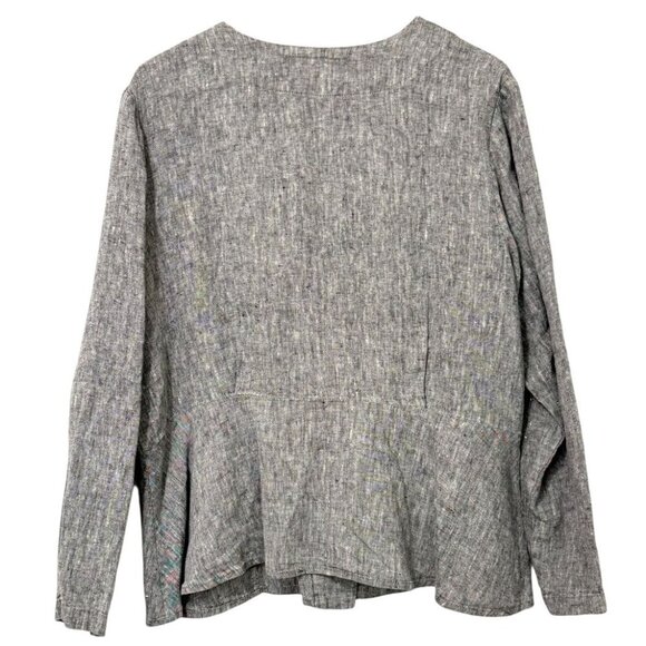 Flax Heathered Black Linen Button Down Blouse Jacket Pockets Lagenlook Size L - Picture 5 of 9